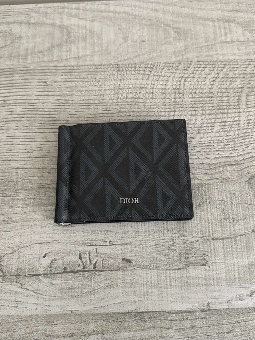 100% Authentic Dior Black Geometric Pattern Money Clip Wallet